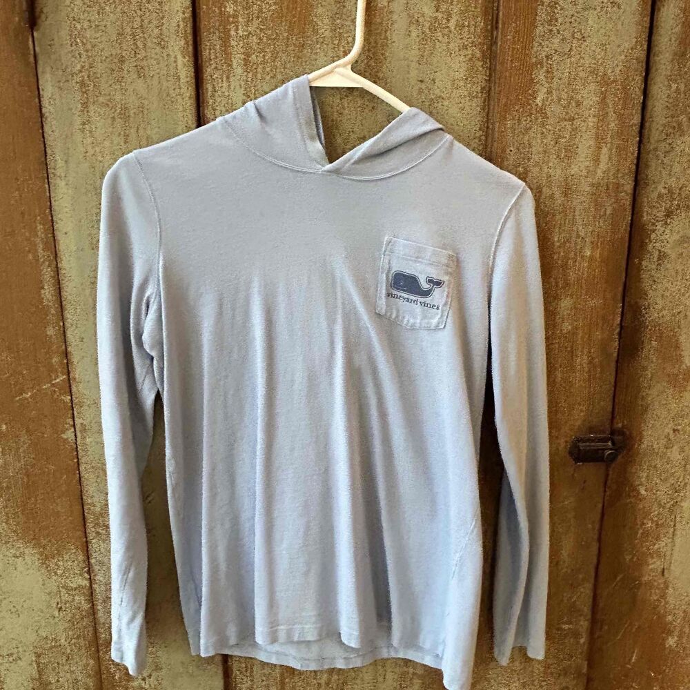 Vineyard Vines Boys Baby Blue Long Sleeved Cotton Hooded T-Shirt Size Large